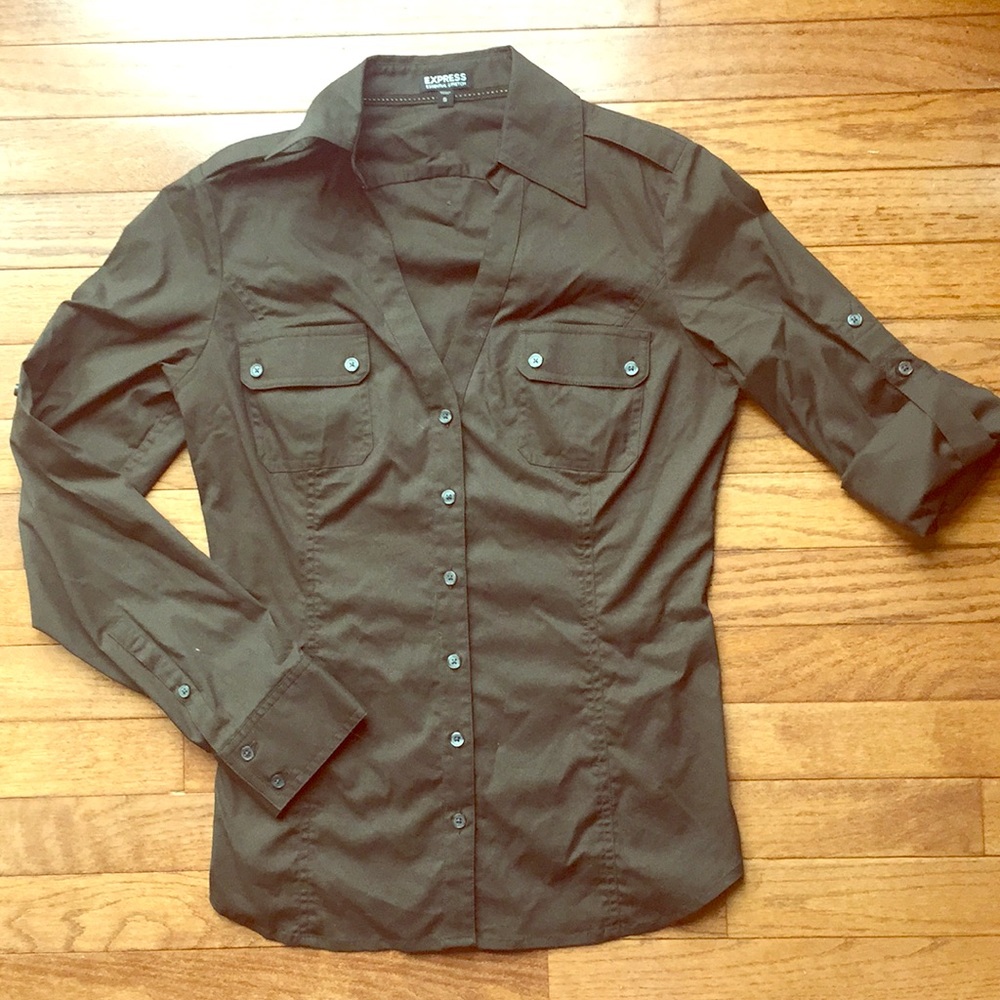 Olive Green Express Stretch Button Down